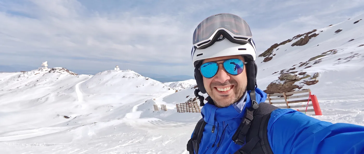 Nico Behm skiing in the snowy mountains of Sierra Nevada